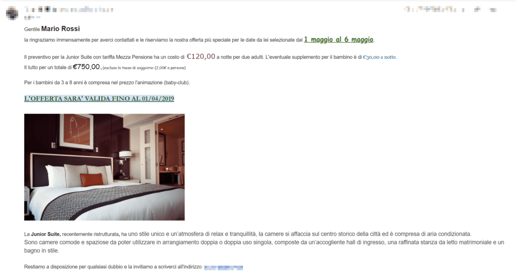 come non inviare un preventivo per hotel-albergo