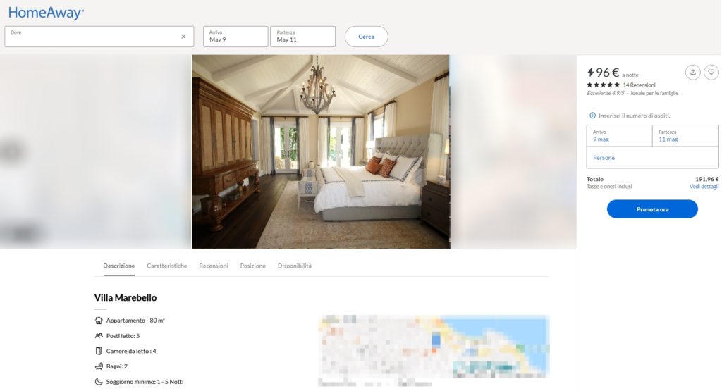 Esempio della vendita di un intero immobile sul portale OTA Homeaway