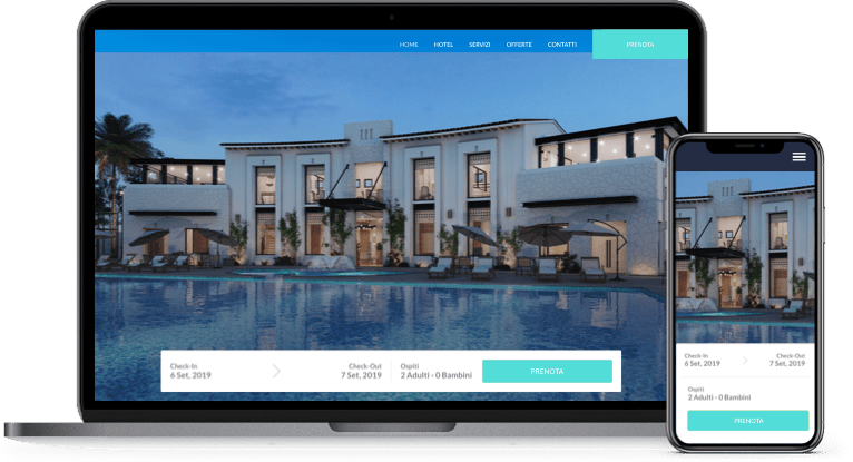 Widget prenotazioni Slope mobile e laptop con colore di accento azzurro