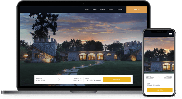 Widget prenotazioni Slope mobile e laptop con colore di accento giallo