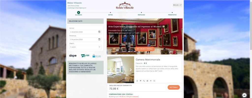 Esempio di un booking engine nella fase di prenotazione del soggiorno