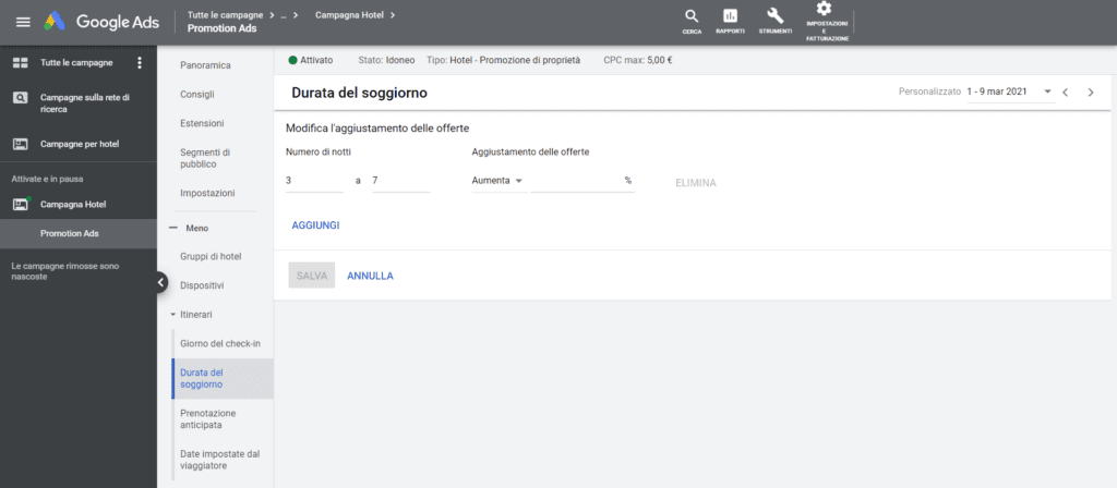 aggiustamento delle offerte per durata di soggiorno