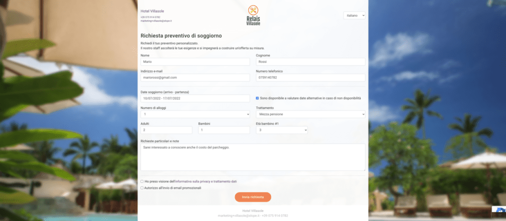 Esempio modulo richiesta contatto Slope CRM